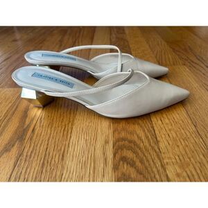 Charles & Keith Asymmetric Strap Beige Chrome Heel Mules-Chalk 40